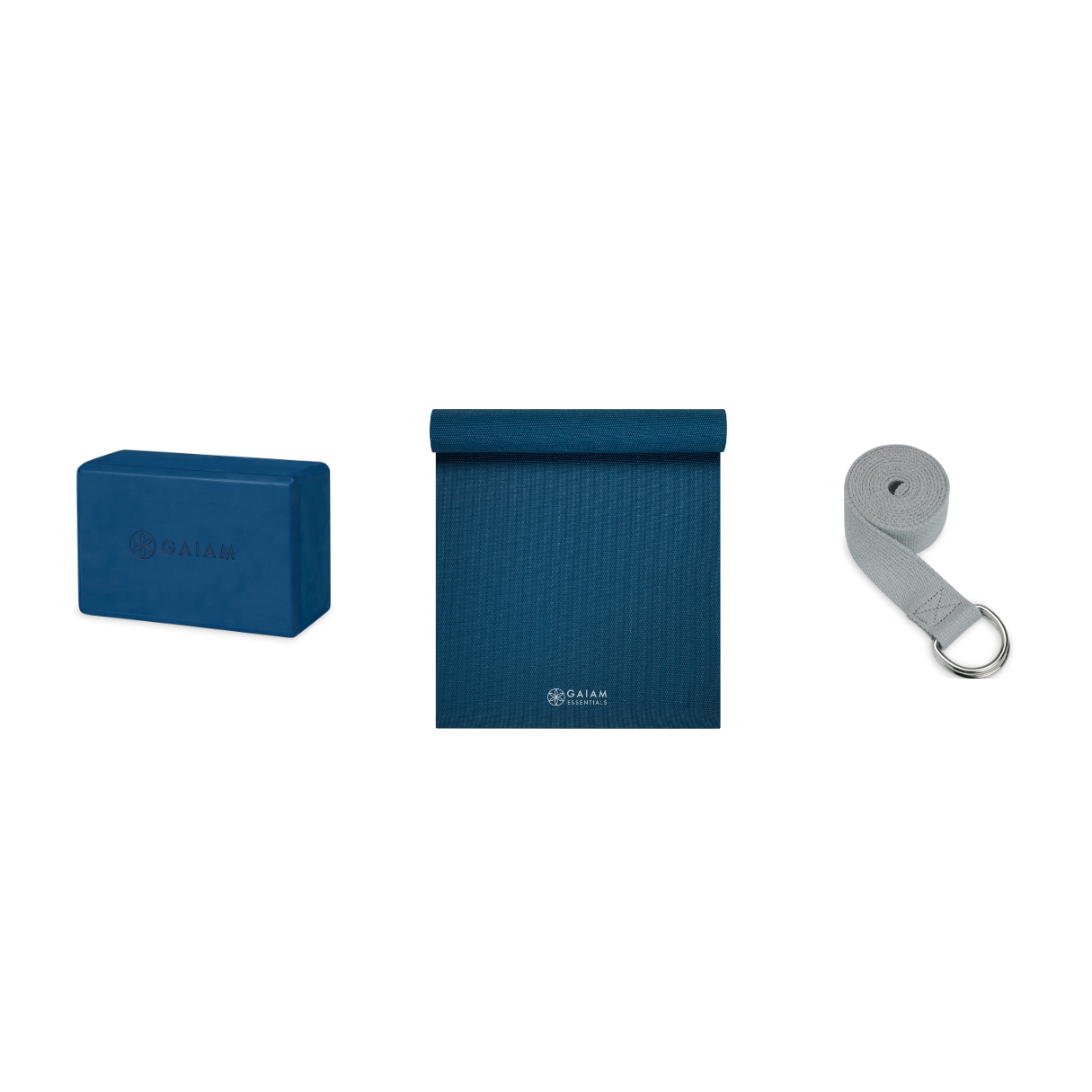 Yoga Bundle - Block (Indigo Ink), Mat (Navy), Strap (Grey)